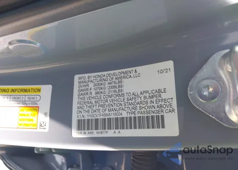 2021 Honda Accord Sport Special Edition from USA, damaged, VIN 1HGCV1F45MA116004